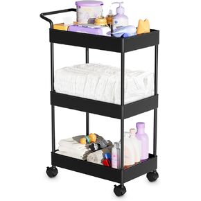 Volnamal Baby Diaper Caddy, Plastic Movable Diaper Cart Newborn Nursery Essentials Baby Diapers Organizer for Changing Table & Crib, Easy to Assemble, Beige