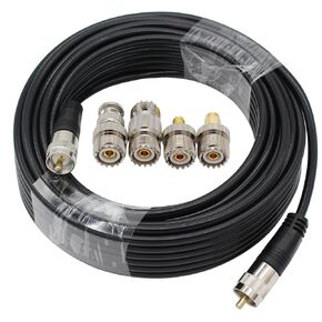 RG8X Coaxial Cable 50ft, CB Coax Cable + UHF SO239 Female to SMA/UHF/BNC Adapter 4-Pack for Amateur, CB Radio, SWR Meter