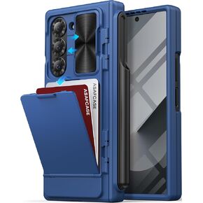 for Samsung Galaxy Z Fold 6 Wallet Case with Belt Clip Holster & Card Holder & S Pen Holder & Slide Camera Cover & Screen Protector & Hinge Protection, Shockproof Case for Z Fold 6 5g, Black