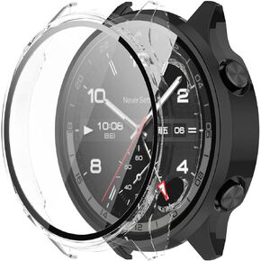 [2 Pack] Case with Tempered Glass Screen Protector Compatible with Oneplus Watch 2R, Ultra-Thin Bumper Full Coverage Protective Hard PC Cases Face Cover for Oneplus Watch 2R