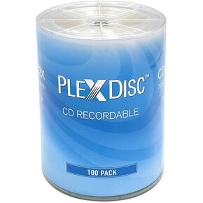 PlexDisc CD-R 700MB 52X Shiny Silver Top Blank CDs for Music & Data - 100 Pack Blank CD-R Discs for Burning, Recording, and Storage (No Container)