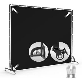 Julius Studio [New Generation] 10 x 7 ft. (W x H) Black Backdrop Screen & Rolling Stands, Stretched Fabric No Wrinkle, Fresh Design Wheeled Dolly Base with Safety Lock, Events Booth, Party, JSAG870