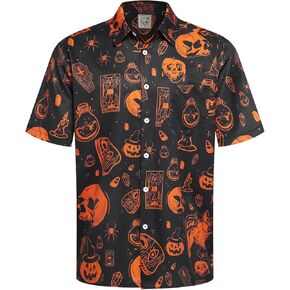Hardaddy Men's Halloween Shirt Short Sleeve Button Down Funny Print Casual Shirt