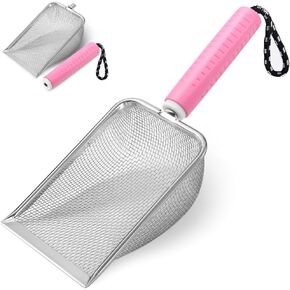 مغرفة فضلات القطط، مجرفة شبكية بمقبض قابل للفصل، مجرفة زاوية قوية لتنظيف فضلات الفضلات، مجرفة فضلات شبكية من الفولاذ المقاوم للصدأ، سهلة التنظيف لنفايات رمل تررم الزواحف (وردي) in Kuwait