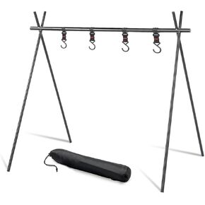 Foldable Tripod Camping Hanging Rack - 4 Hooks Outdoor Cookware Storage Portable, Outdoor Camping Folding Rack