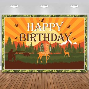 Hunting Birthday Backdrop Banner Decorations, Camo Birthday Party Hunting Backdrop,for Camo Camping Hunting Birthday Party Supplies