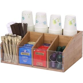 Coffee Station Organizer Coffee Bar Organizer for Countertop Farmhouse Coffee Caddy with Removable Dividers Office Coffee Bar Accessories and Organizer for Coffee Pods, Syrup, Cups, and Stirrer