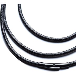 IOYYIO Flexible Waterproof Braided Leather Necklace Cord With Clasp, 2MM/3MM width, 16 Inch-32 Inch Black/Brown Rope Chain Necklace For Men/Women/Kids (Gift Box)