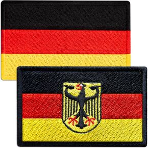 2Pcs German Flag Patch Set, Embroidered Coat of Arms Eagle Shield Germany Flag, Military Patches for German Uniform, Tactical Backpack, Military Hat, Dog Vest, Hook and Loop