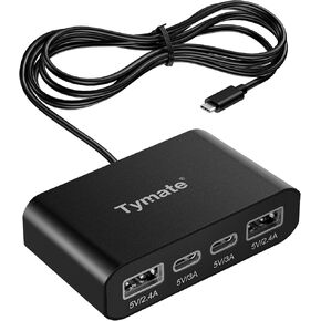 Tymate 4-in-1 USB Hub 4 Port, USB C Splitter with 4 USB C/A Power Ports, 15W Fast Charging, Car Charger with 5ft Cable, Compatible with iPhone 15/14 Pro Max, Samsung S23/S22, iPad Pro, MacBook, Laptop