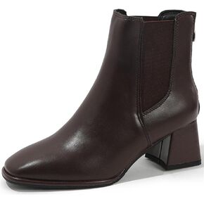 Womens Square Toe Ankle Boots Back Zipper Chunky Heel Chelsea Booties
