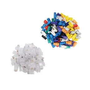 CAT5E RJ45 Connector，100-Pack Cat 6 Pass Through RJ45 Connectors and 100-Pack Strain Relief Boots for Solid or Stranded UTP Network Cable Ethernet Connector