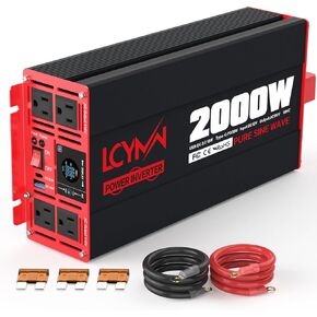 2000 Watts Pure Sine Wave Power Inverter 12V DC to 110V 120V AC Converter for Home RV Off Grid Truck Solar System Inverters with Type-C PD30W USB QC3.0 Port 4 AC Outlets LCD Display and Remote Control