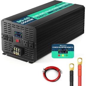 5000W 24V Pure Sine Wave Power Inverter 24V DC to 110V AC with Wireless Remote Control LCD Display 4 AC Outlets, 1 USB and Terminal Blocks for RV Truck Cabin Off Grid
