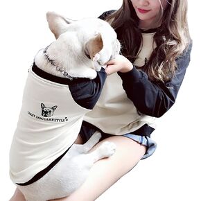 Matching Dog and Owner Clothes,French Bulldog Clothes for Small Dogs Boy Girl & Frenchie Mom Shirts Separately Sold,Cotton Frenchie English Bulldog Shirts T-Shirts (Cream-Black, Owner-L)