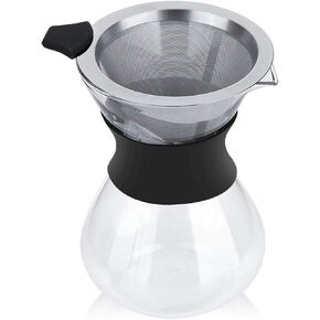 Yosoo Elegant Hand Pour Over Coffee Maker Set,Reusable Manual Drip Filter Coffee Dripper Pot Glass Carafe & Permanent Stainless Steel Filter