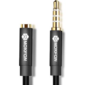 Stereo Auxiliary Cable Male to Female for Phone Headphone Conversion Cord 3.5mm 4 Pole Audio Adapter for Tablet/ PC/ PS4 and More 6.5ft (Black)