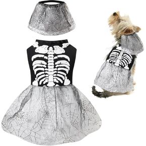 Halloween Skeleton Puppy Tulle Dress for Small Dogs Girl Costume Puppy Cat Appare (X-Large)