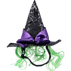 BESPORTBLE Dog Witch Hat, Halloween Witch Hat for Dog Cat Witch Hat with Funny Wig Pet Halloween Costume for Holiday Party Cosplay Headdress Accessories