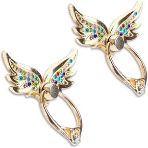 Angel Wings Glitter Bling Bling Phone Ring Holder, 2 Pack Sparkle Phone Ring Grip Artificial Diamond Stand,Rhinestone Cell Finger Ring for Phones,Pad