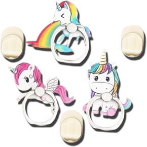 3pcs Cell Phone Ring Holder,Universal 360°Adjustable Lovely Rainbow Running Unicorn Phone Case Finger Grip Stand Holder Compatible with iPhone 15/14&Galaxy S24/S23 (3pcs Unicorn)