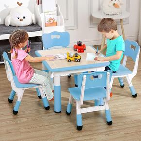 Kids Table and Chairs, Height Adjustable Children Table with 4 Chair Set, Kids Tables for Age 2-10, Graffiti Desktop, Children Multi-Activity Table for Classrooms,Daycares,Home