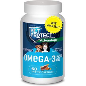 Pet Protect from The Makers of Advantage Omega 3 Supplement for M/L Dogs | 60 Capsules
