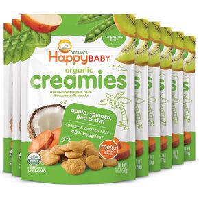 Happy Baby Organic Creamies Freeze-Dried Veggie & Fruit Snacks with Coconut Milk Strawberry Raspberry & Carrot, 1 Ounce (Pack of 8)