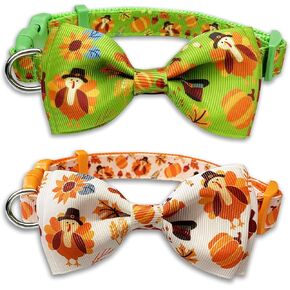 Thanksgiving Dog Collar with Bow Tie, 2 Pack Holiday Turkey Collar for Small Medium Large Dogs Puppies Pets (Large)