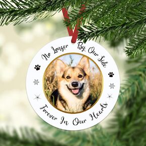 Picture Frame Dog Memorial Christmas Ornaments 2024 Dog Memorial Ornaments for Christmas Tree No Longer by Our Side Forever in Our Hearts Memorial Remembrance Gifts for Loss of Dog Pet Cat