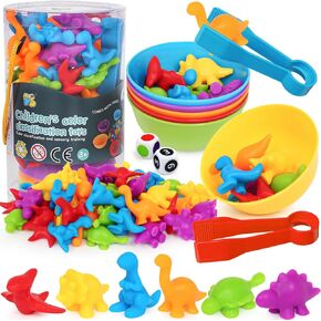 Counting Animals Color Sorting Toys with Rainbow Bowls & Number Color Dice,Montessori STEM Sensory Preschool Educatioal Learning Matching Games Birthday Gift for Toddler Boys Girls Ages 2-3,3-5