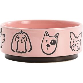 Bico Cute Dog Face Pink Ceramic 26oz Pet Bowl, for Medium Size Dog, Puppy, Durable and Dishwasher Safe Stoneware