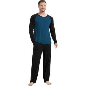 NACHILA Men's Bamboo Raglan Sleepwear Set Soft Long Sleeve Pajamas with Long Pants Lounge Set S-XXL