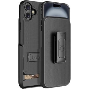 BELTRON Case with Belt Clip Holster for iPhone 16E, Slim Protective Full Body Grip Case & Swivel Belt Clip 3 in 1 Combo with Kickstand and Card Holder (Compatible with MagSafe)