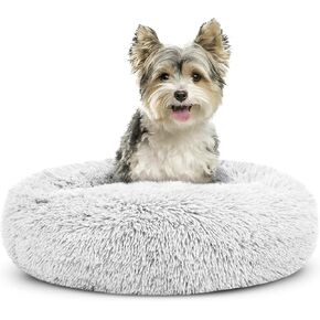The Dog’s Bed Sound Sleep Donut Dog Bed, Small Ice White Fur Calming Nest Bed