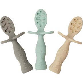 Upward Baby 3 pack Silicone Baby Feeding Spoon with Anti Choke Barrier - Baby Spoons Self Feeding 6 Months - First Stage Infant Supplies and Toddler Utensils - Baby Led Weaning Soft-Tip Training Spoon