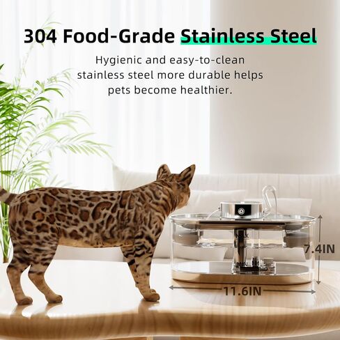 Wireless Cat Water Fountain:Stainless Steel Pet Water Fountain,Ultra Quiet Touch Screen Motion Sensor Dispenser, 3L/101oz |2 Filters,Automatic Double Faucet Pet Water Fountain,Place Anywhere in Saudi Arabia