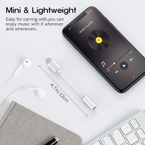 مقبس سماعة رأس USB C إلى 3.5 مم، محول صوت Aux أبيض، دونجل صوتي، أنثى 3.5 مم، يعمل مع Android، IPad، الكمبيوتر المحمول، الكاميرا وما إلى ذلك. جيد للهاتف الجديد، هدية تقنية، الألعاب in Saudi Arabia