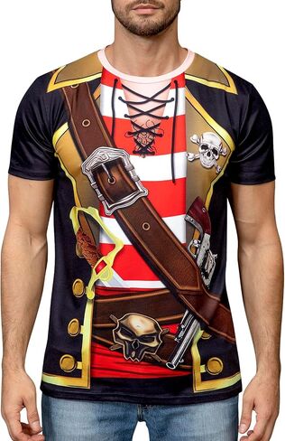 Funny World Men's Pirate T-Shirts Graphic Short Sleeve Halloween Costume in Saudi Arabia