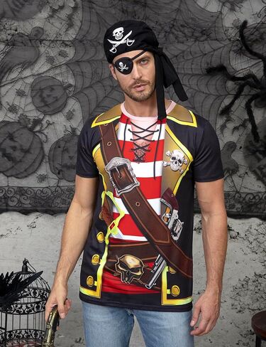 Funny World Men's Pirate T-Shirts Graphic Short Sleeve Halloween Costume in Saudi Arabia