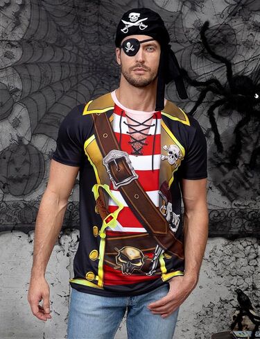 Funny World Men's Pirate T-Shirts Graphic Short Sleeve Halloween Costume in Saudi Arabia