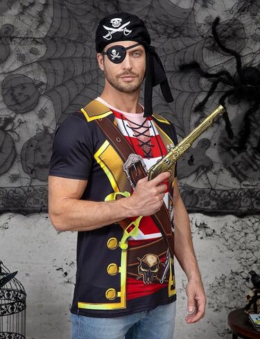 Funny World Men's Pirate T-Shirts Graphic Short Sleeve Halloween Costume in Saudi Arabia