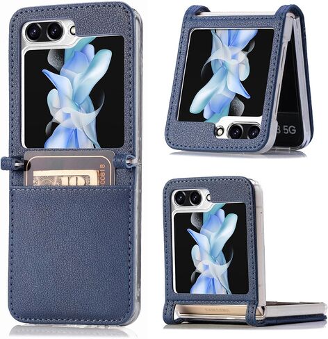 HAOTP Galaxy Z Flip 6 Case,for Samsung Galaxy Z Flip 6 Luxury PU Leather Wallet Protective Phone Case Card Slots Pocket Purse Women Man Cover Case for Samsung Galaxy Z Flip 6 5G Navy Blue in Saudi Arabia