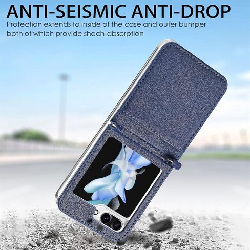HAOTP Galaxy Z Flip 6 Case,for Samsung Galaxy Z Flip 6 Luxury PU Leather Wallet Protective Phone Case Card Slots Pocket Purse Women Man Cover Case for Samsung Galaxy Z Flip 6 5G Navy Blue in Saudi Arabia