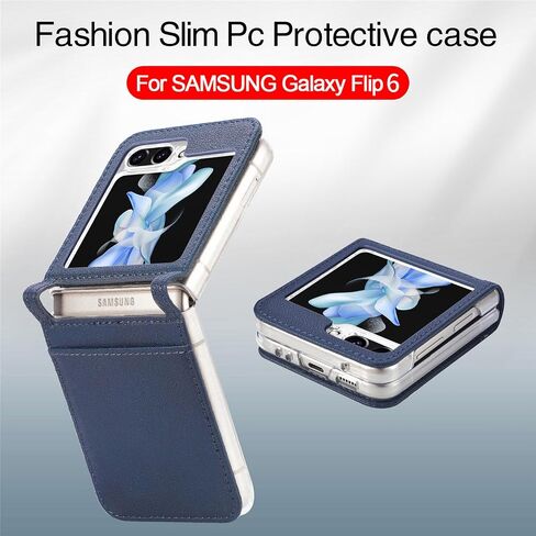 HAOTP Galaxy Z Flip 6 Case,for Samsung Galaxy Z Flip 6 Luxury PU Leather Wallet Protective Phone Case Card Slots Pocket Purse Women Man Cover Case for Samsung Galaxy Z Flip 6 5G Navy Blue in Saudi Arabia