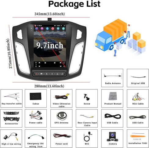 SIXWIN Android Car Stereo for Ford Focus 2012-2018 9.7 Inch Touch Screen Car Radio with Wireless Apple Carplay Android Auto 1G+32G GPS Navigation Bluetooth FM WiFi HiFi Backup Camera MIC in Saudi Arabia
