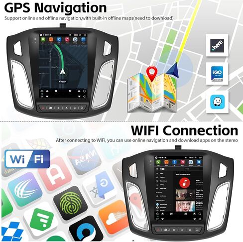 SIXWIN Android Car Stereo for Ford Focus 2012-2018 9.7 Inch Touch Screen Car Radio with Wireless Apple Carplay Android Auto 1G+32G GPS Navigation Bluetooth FM WiFi HiFi Backup Camera MIC in Saudi Arabia