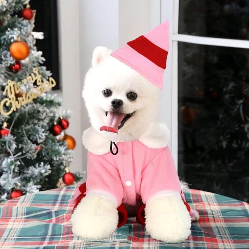 Dog Christmas Outfit with Cap, Funny Dog Elf Outfit, Christmas Dog Clothes for Pets Party Winter Warm Outfit (Green, X-Large) in Saudi Arabia