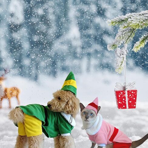 Dog Christmas Outfit with Cap, Funny Dog Elf Outfit, Christmas Dog Clothes for Pets Party Winter Warm Outfit (Green, X-Large) in Saudi Arabia