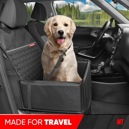 Motor Trend Front Seat Pet Seat Cover for Dogs - Deluxe Waterproof Bucket Style Dog Seat Protector with Foldable Dog Booster Holder, Anxiety Calming, Universal Fit for Cars and Trucks, Black in Saudi Arabia